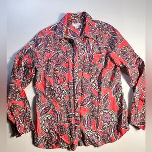Charter Club Linen Paisley Patterned Button Down Long Sleeve sz 12